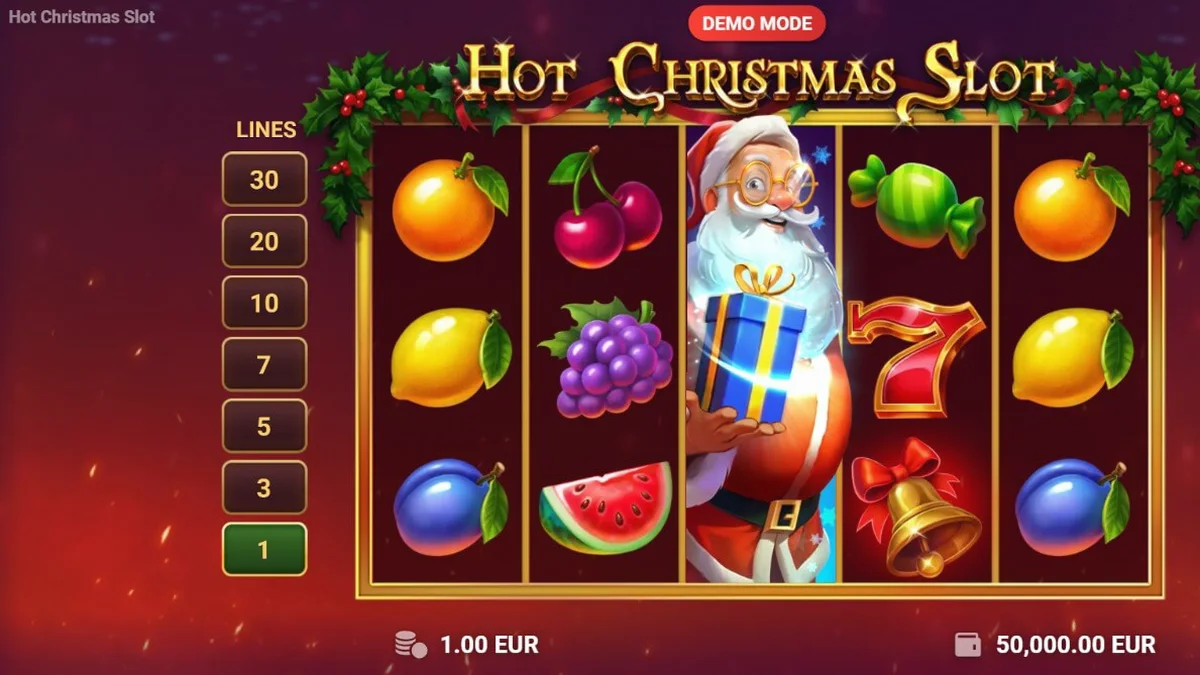 Hot Christmas Slot theme featuring festive fruits and holiday decorations